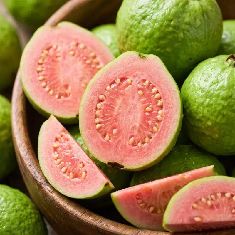 Sliced pink guavas