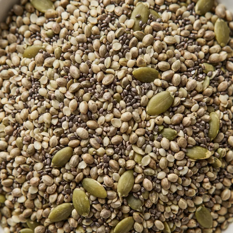 Hemp seeds on a wooden spoon